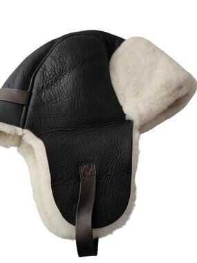 New Genuine Leather Shearling Aviator Hat